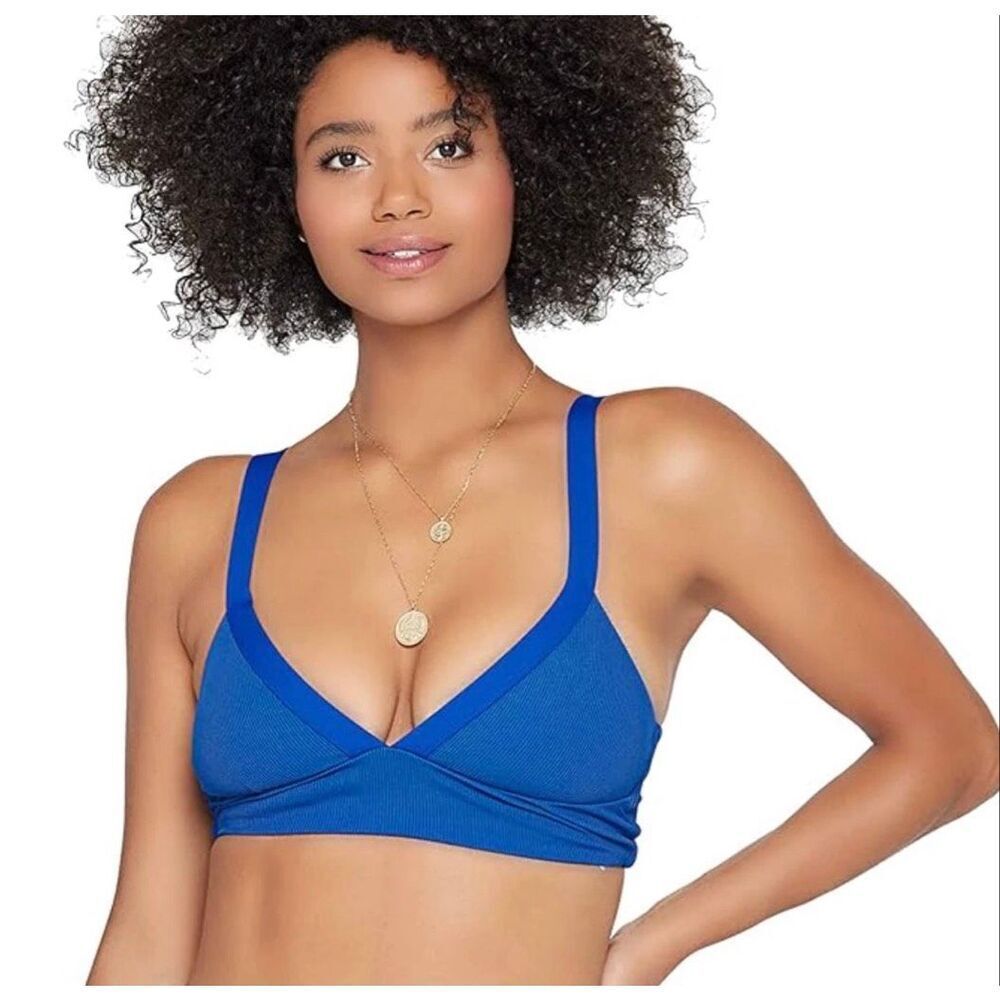 L*Space Ridin' High Ribbed Vera Blue Bikini Top L36156 Womens Size Small